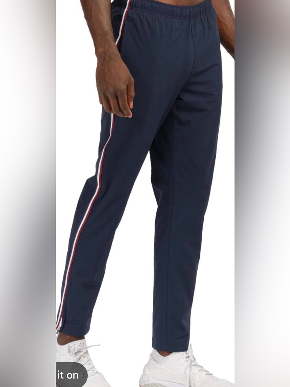Rhone Men’s Medium Athletic Track Pants Navy Blue Stripe Mesh Lined Ankle Zip
